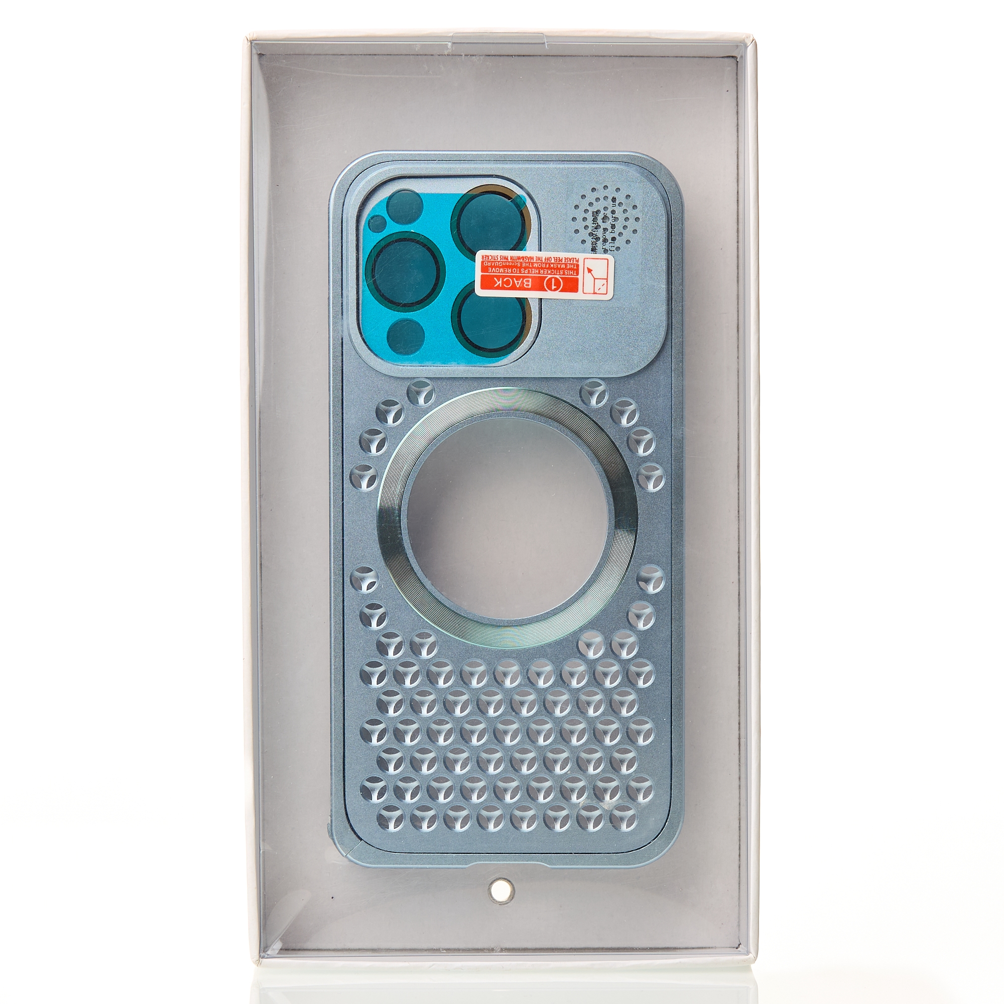 Металлический чехол AROMA PERFORATED METAL с поддержкой MagSafe для iPhone 15 Pro голубой