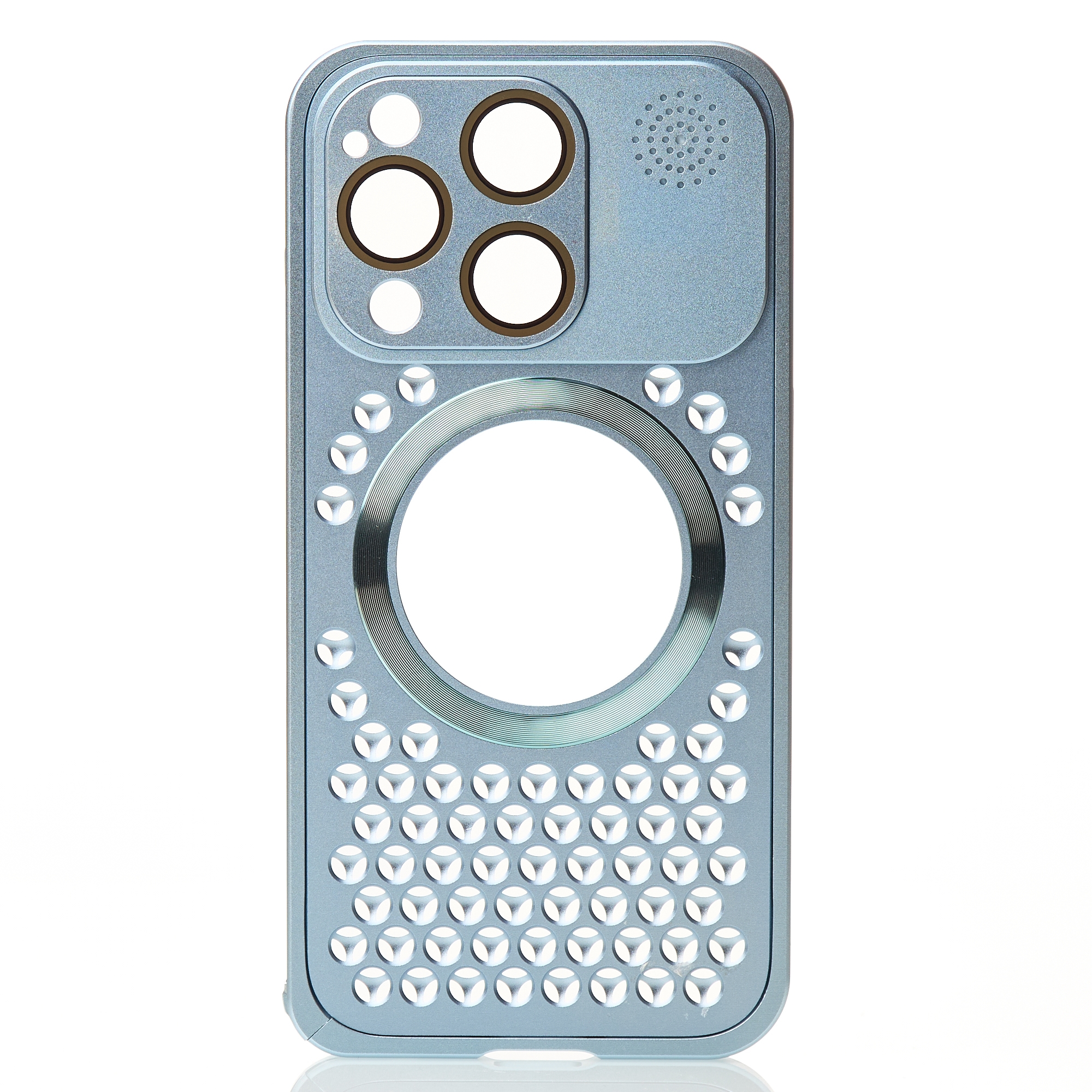 Металлический чехол AROMA PERFORATED METAL с поддержкой MagSafe для iPhone 15 Pro Max голубой