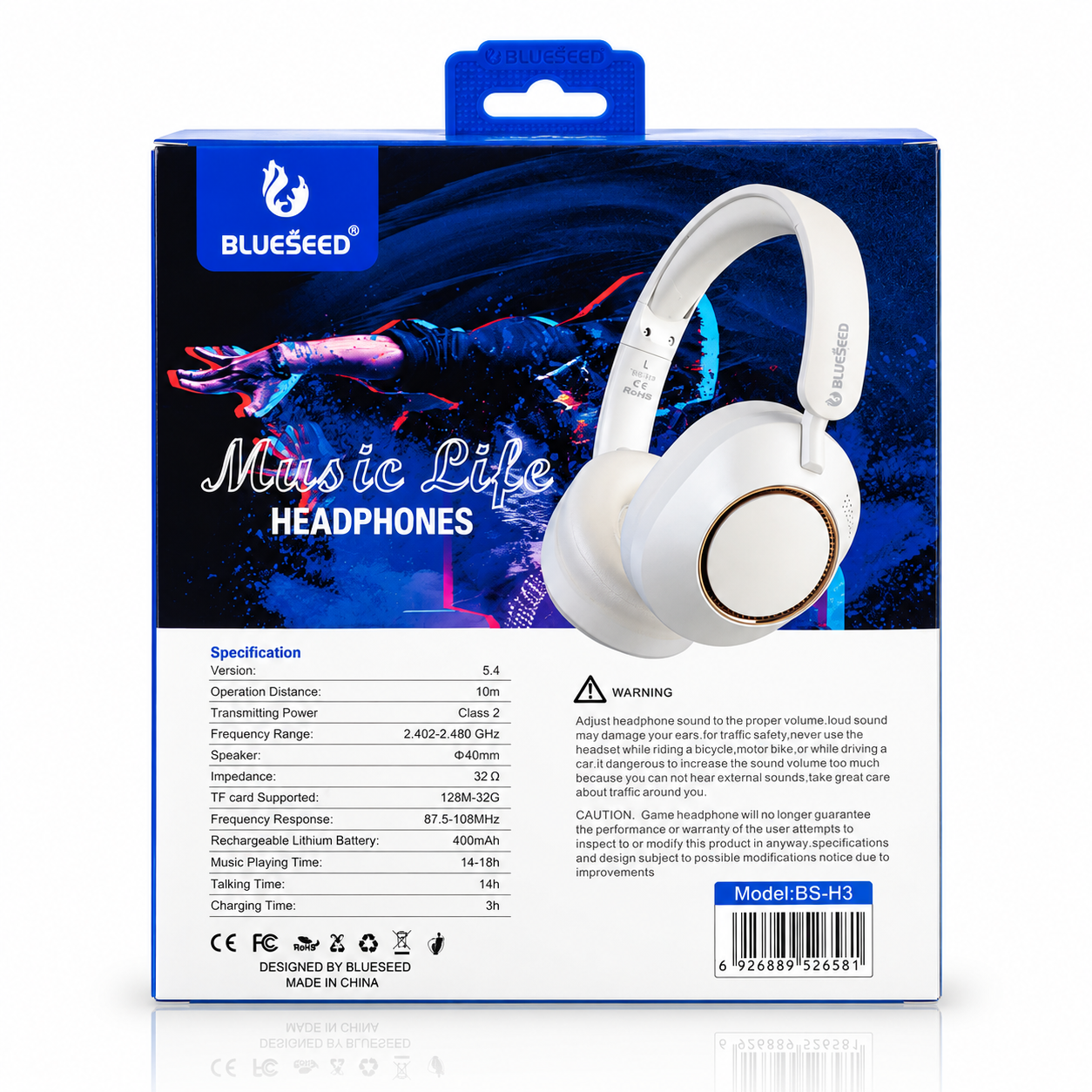 Наушники Bluetooth Blueseed BS-H3 (накладные) white