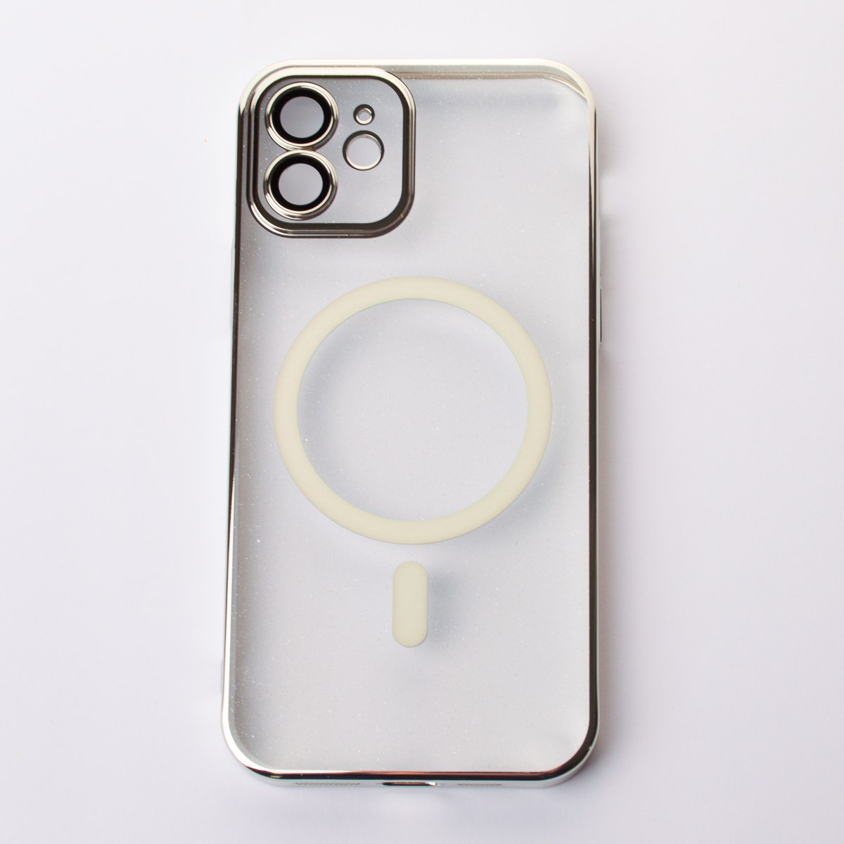 Пластиковый чехол MagSafe "Glitter" для iPhone 12 серебряный