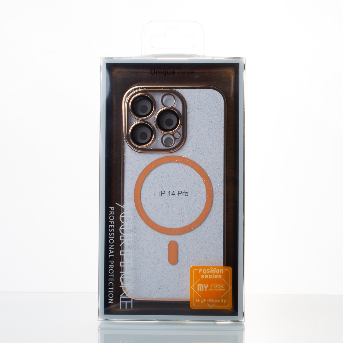 Пластиковый чехол MagSafe "Glitter" для iPhone 14 Pro розовое золото