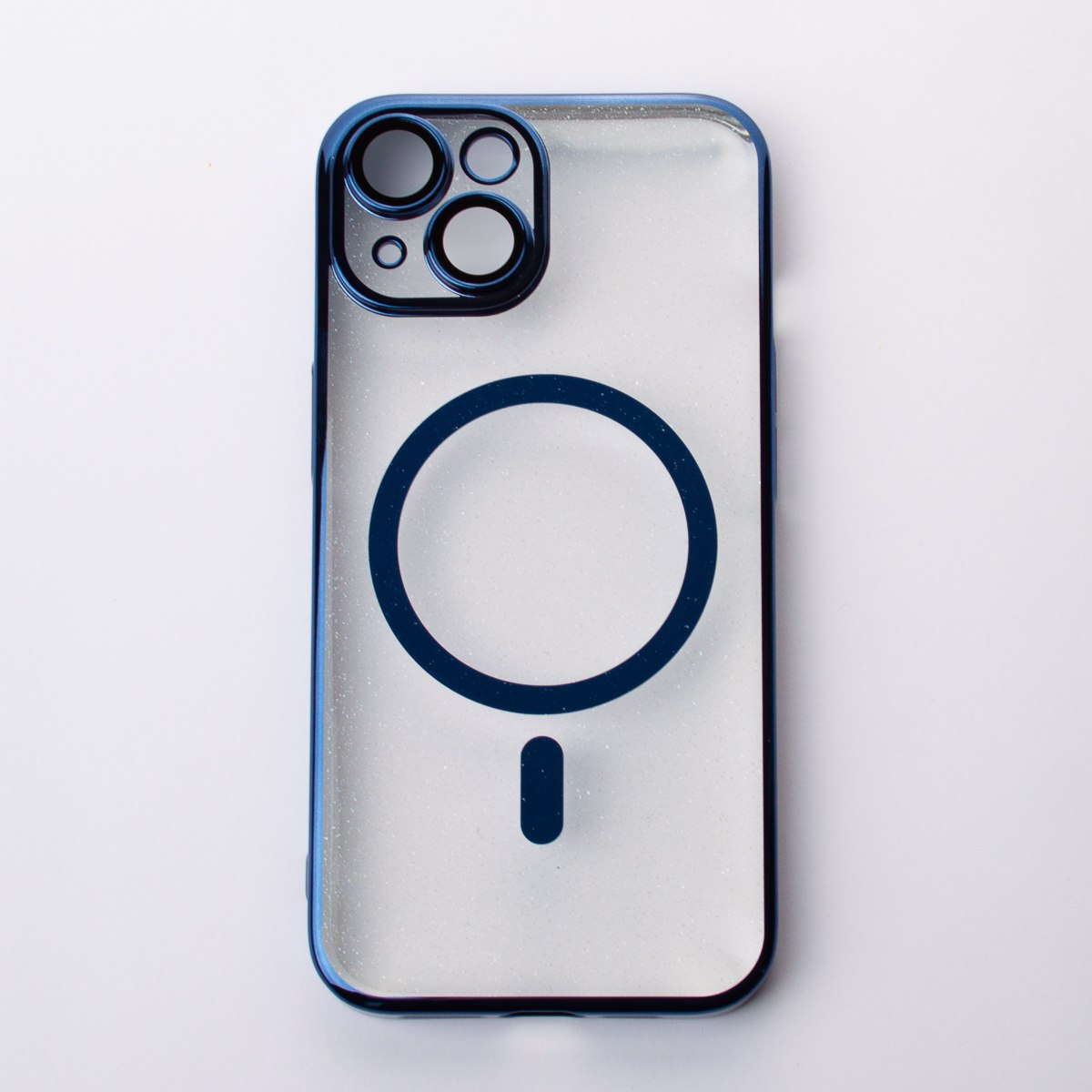 Пластиковый чехол MagSafe "Glitter" для iPhone 15 темно-синий