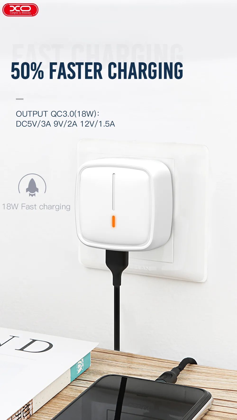 Сетевое зарядное устройство (Адаптер) XO 2USB/2.4A (L61) белый