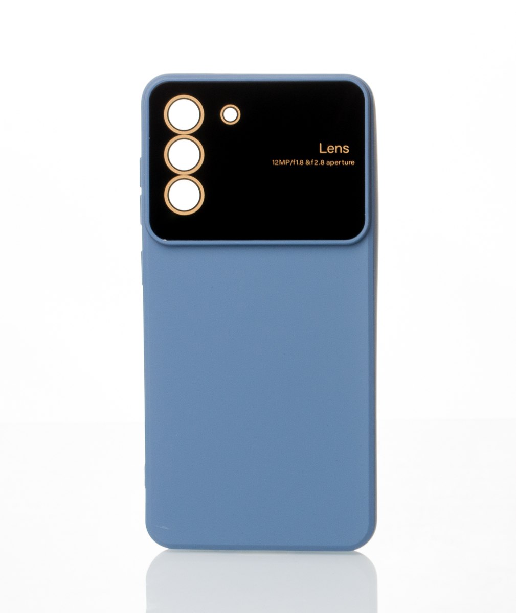 Силиконовый чехол CAMERA PROTECTION для Samsung S21 FE серо-синий