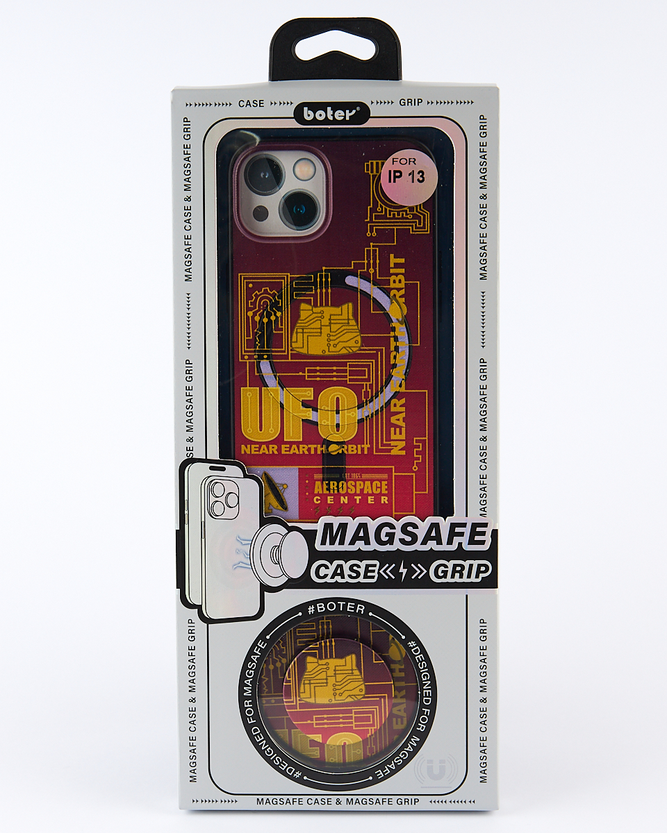 Силиконовый чехол MagSafe Boter "3D" + magsafe PopSocket для iPhone 14 Pro 05 UFO