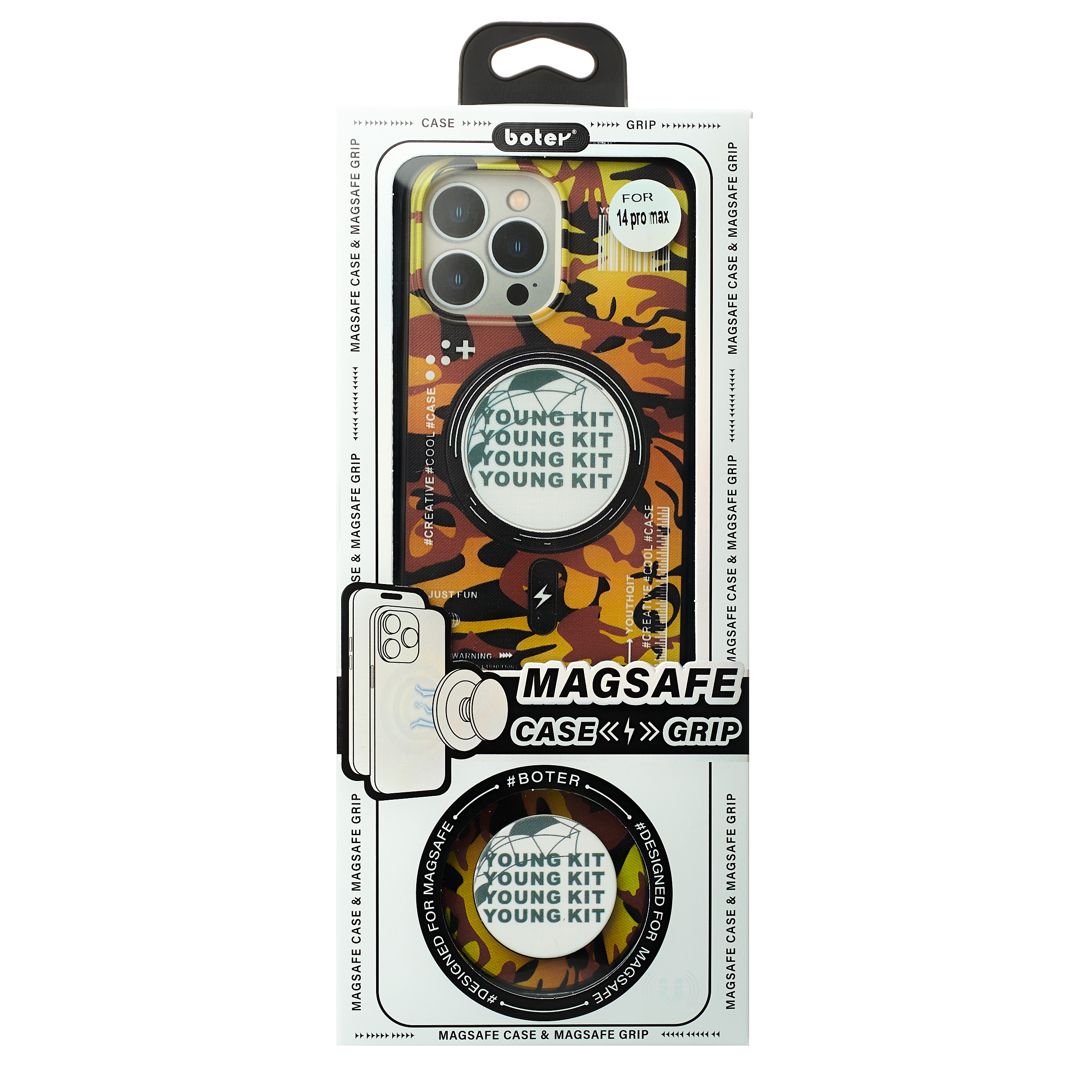 Силиконовый чехол MagSafe Boter "3D" + magsafe PopSocket для iPhone 14 Pro Max 02 military