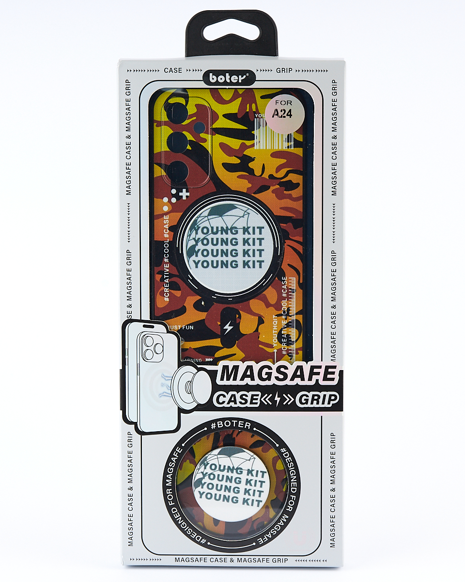 Силиконовый чехол MagSafe Boter "3D" + magsafe PopSocket для Samsung S23 02 military