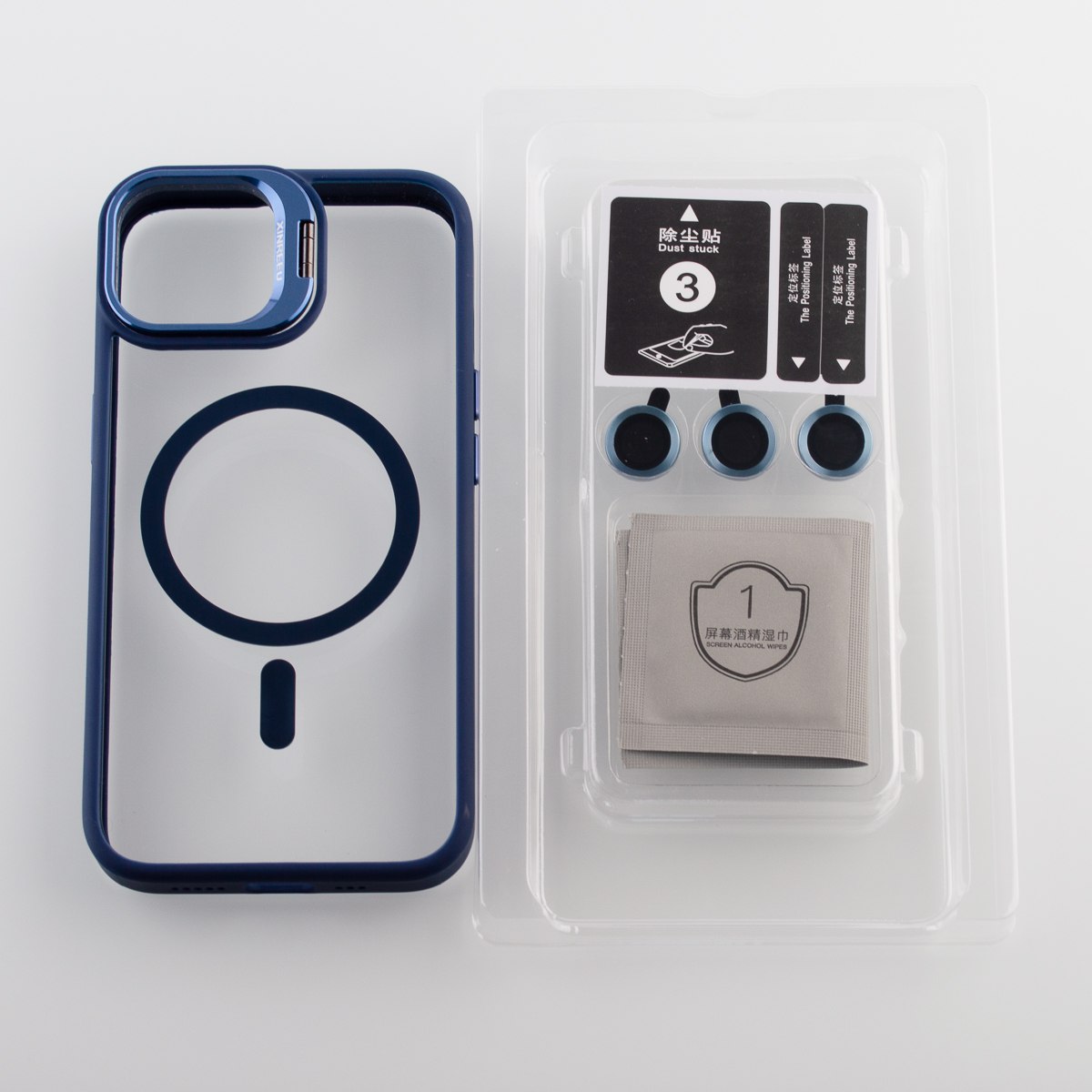 Силиконовый чехол MagSafe CAMERA GLASS PROTECTION для iPhone 14 темно-синий