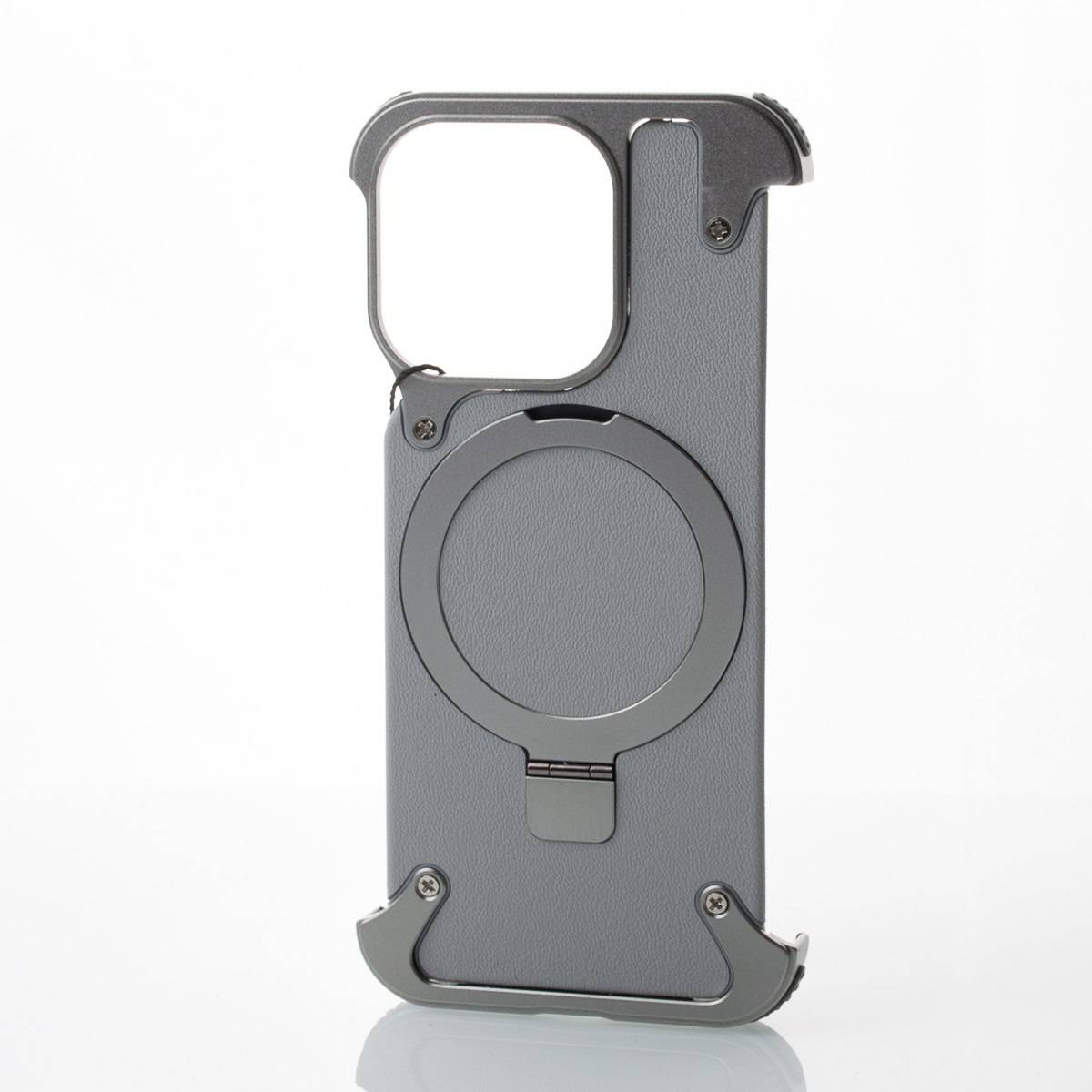 Металлический чехол LEATHER METAL FRAME с поддержкой MagSafe для iPhone 15 Pro Max серый