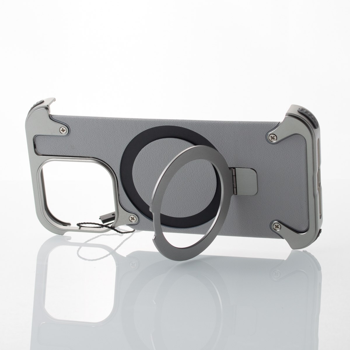 Металлический чехол LEATHER METAL FRAME с поддержкой MagSafe для iPhone 15 Pro Max серый