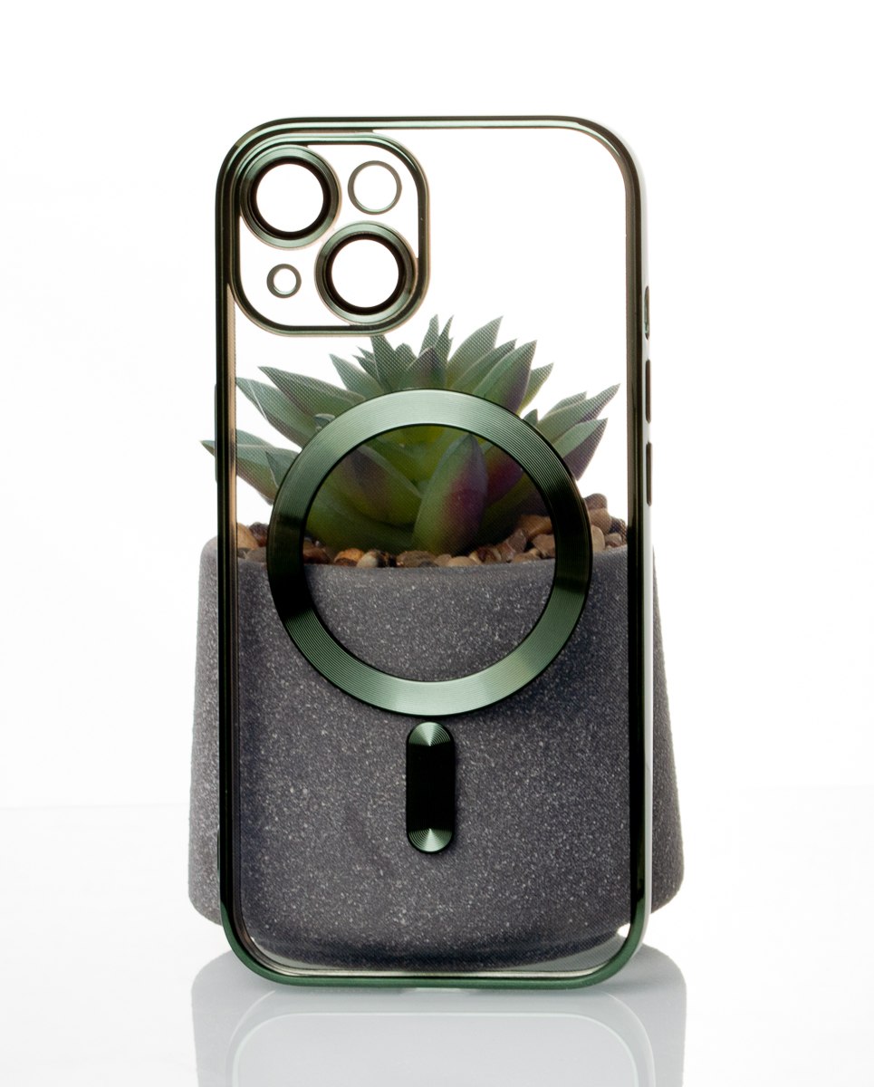 Силиконовый чехол SHINING с поддержкой MagSafe для iPhone 15 Plus зеленый