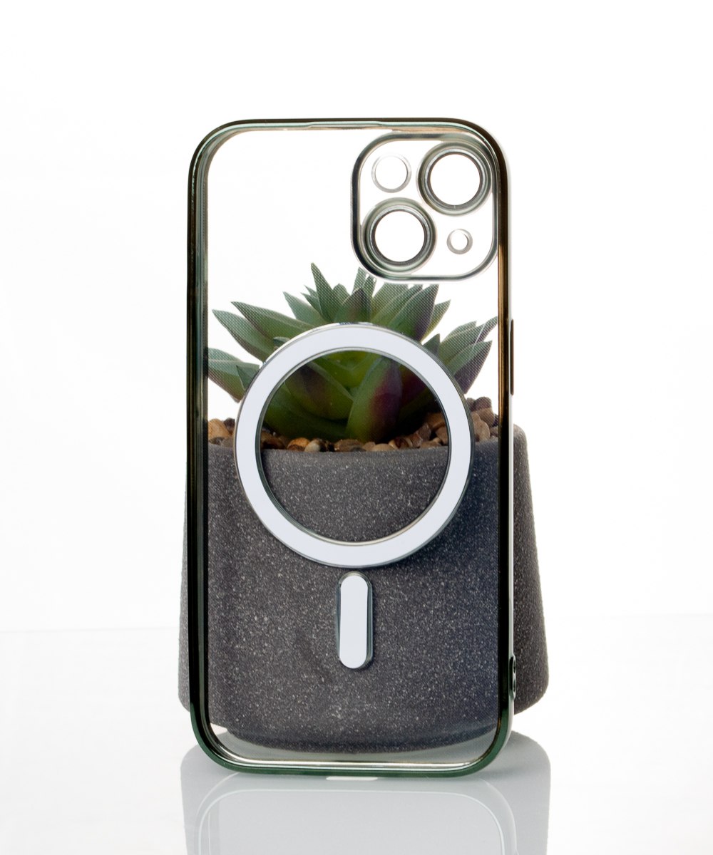 Силиконовый чехол SHINING с поддержкой MagSafe для iPhone 15 Plus зеленый