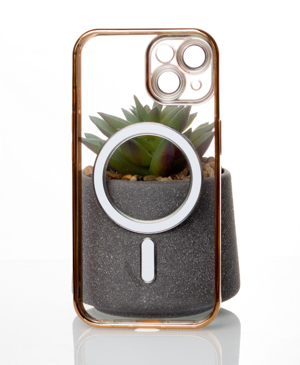 Силиконовый чехол SHINING с поддержкой MagSafe для iPhone 15 Plus золотой