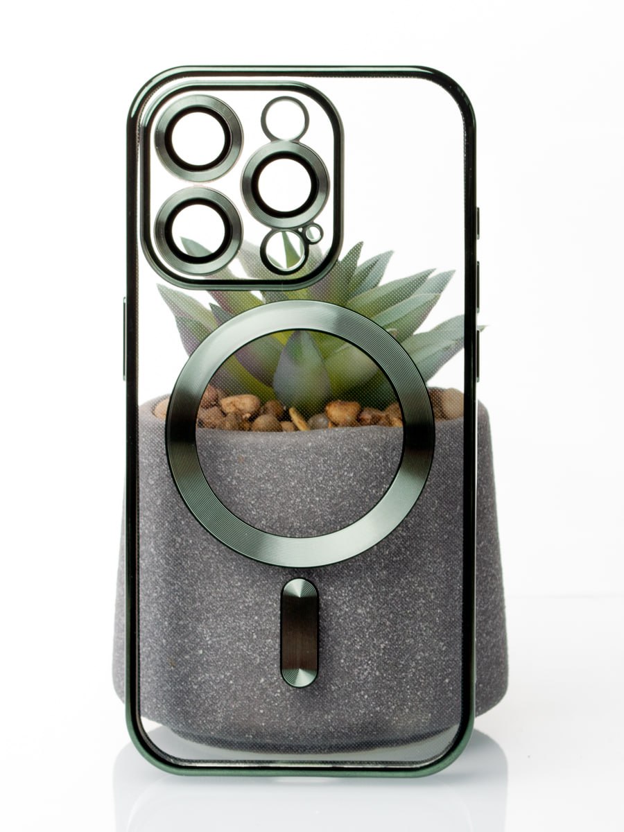 Силиконовый чехол SHINING с поддержкой MagSafe для iPhone 14 Pro зеленый