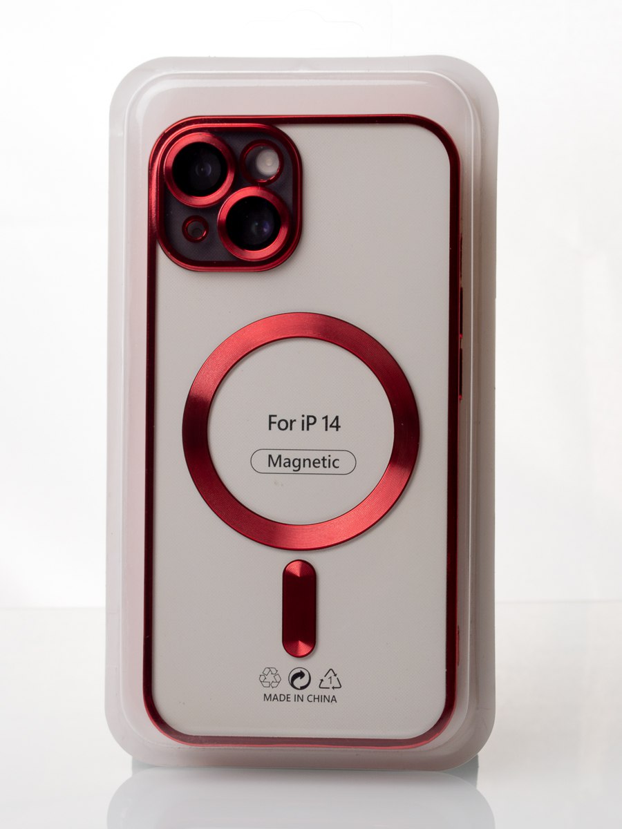 Силиконовый чехол SHINING с поддержкой MagSafe для iPhone 14 красный