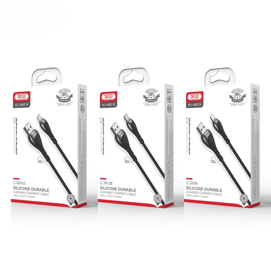 USB cable XO Lightning (NB218) Zink Alloy/Anti-Breakage/2.4A/1m черный